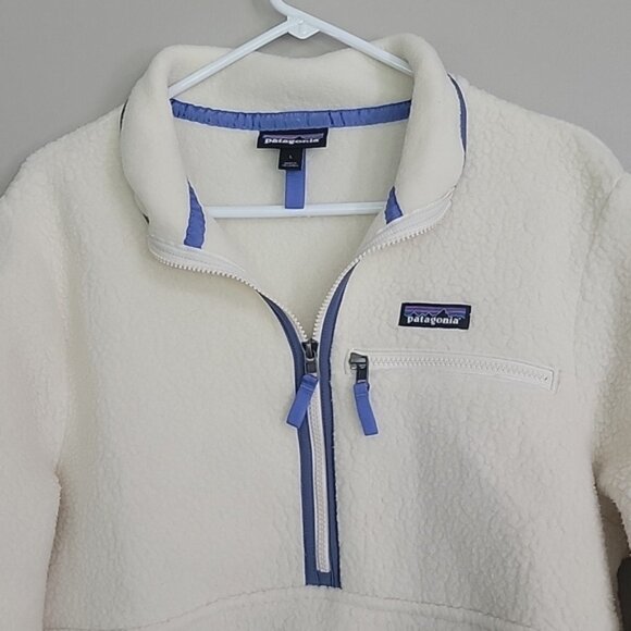 Patagonia Cream With Blue Trim Half Zip Pullover Jacket Size L - Picture 2 of 6
